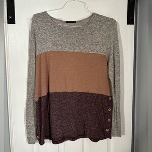Pink Clover Gray and Brown Colorblock Long Sleeve Top